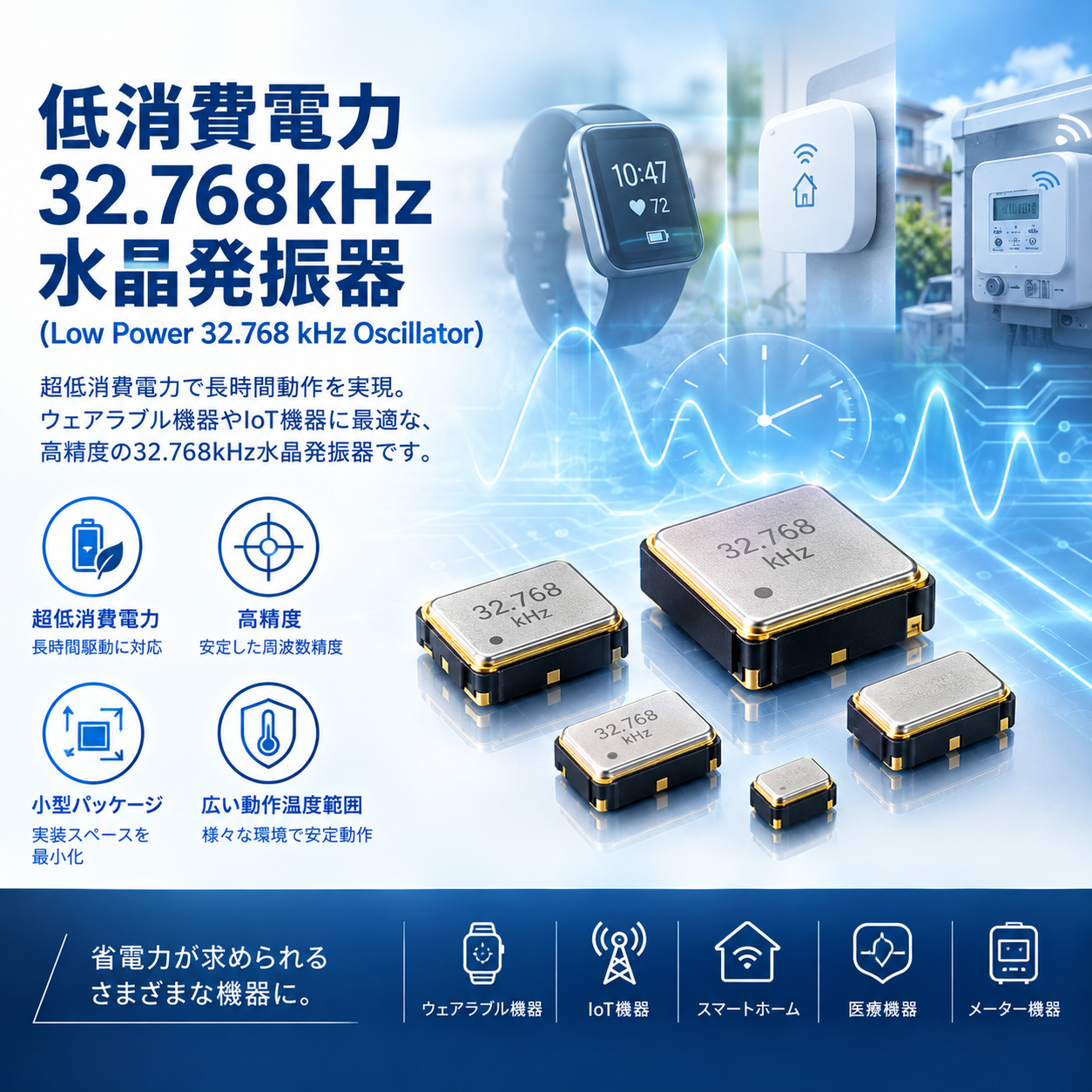 低消費電力 32.768kHz 水晶発振器 (Low Power 32.768 kHz Oscillator)