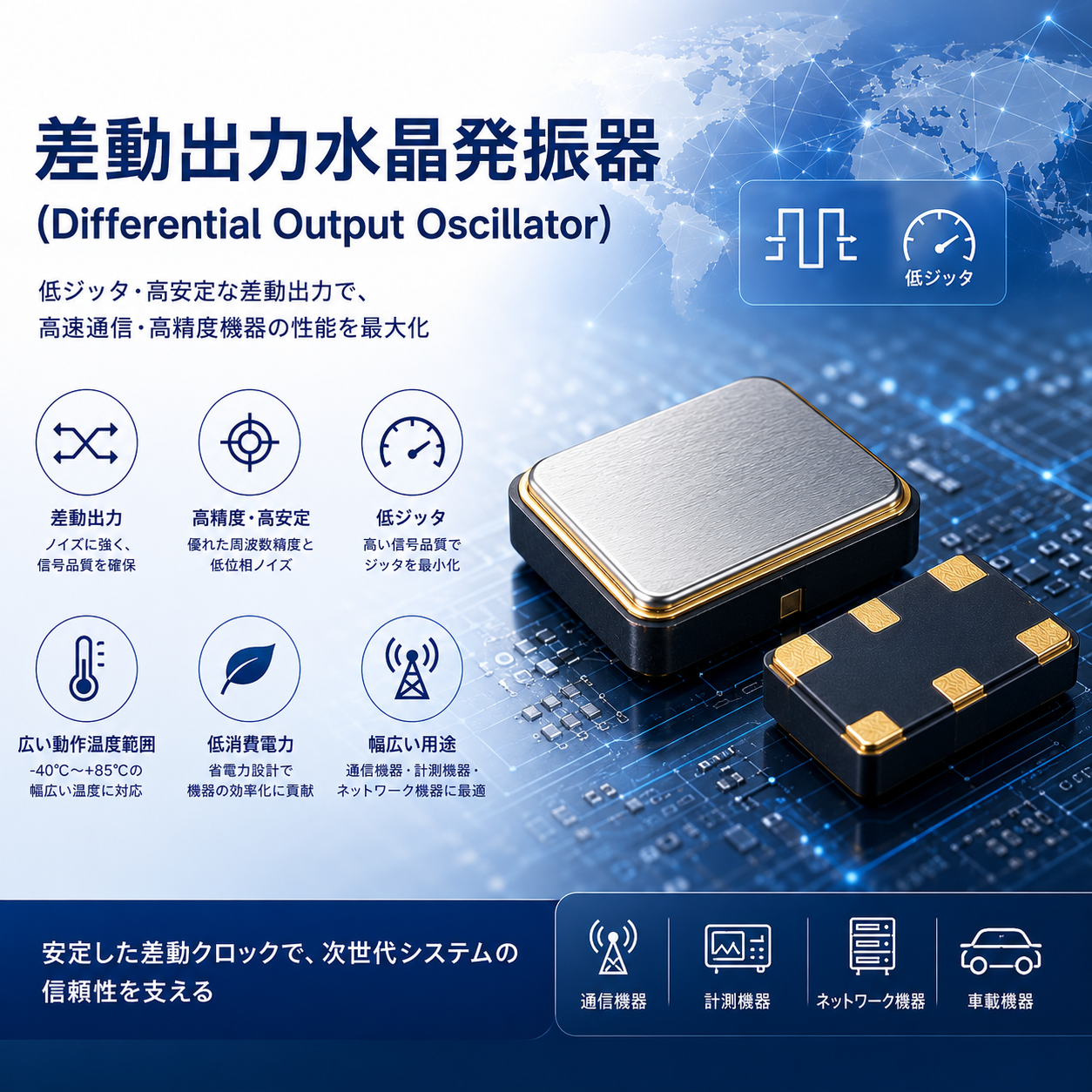 差動出力水晶発振器 (Differential Output Oscillator)