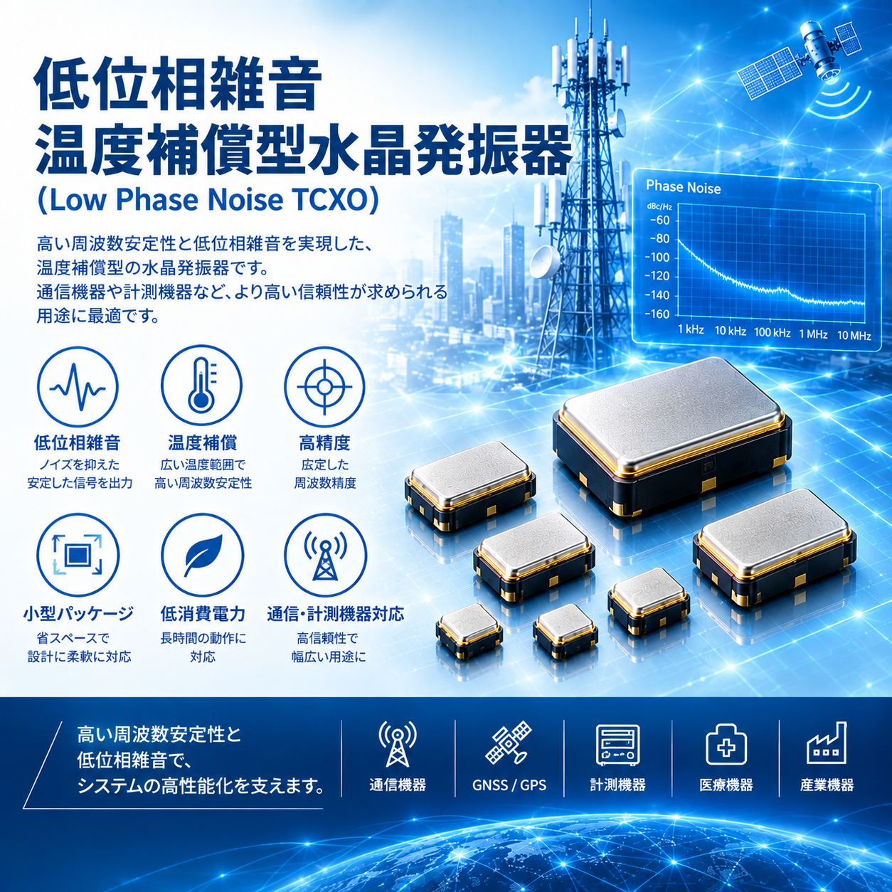 低位相雑音 温度補償型水晶発振器 (Low Phase Noise TCXO)