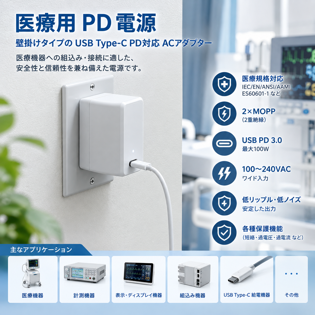 USB Type-C対応 | 医療用PD電源